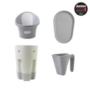 مجموعة حمام الطفل الرمادي + مجموعة إسفنجية + مجموعة ملحقات الحمام